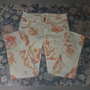 Hudson Collin Crop Floral Jeans Peach/Orange Rose Print Sz 29